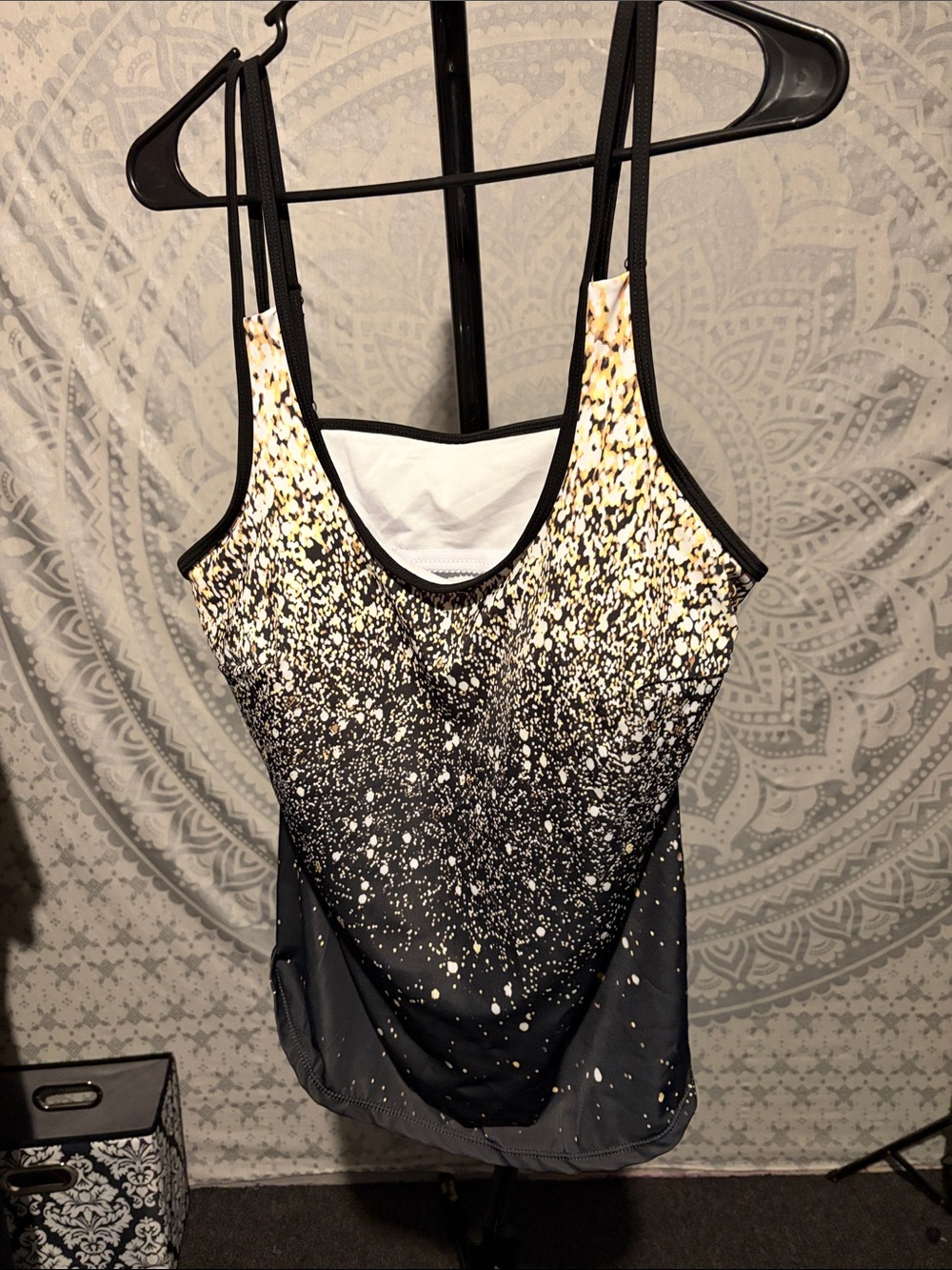Abstract Gold Glitter Ombre Tankini Top Size 2XL Adjustable Straps